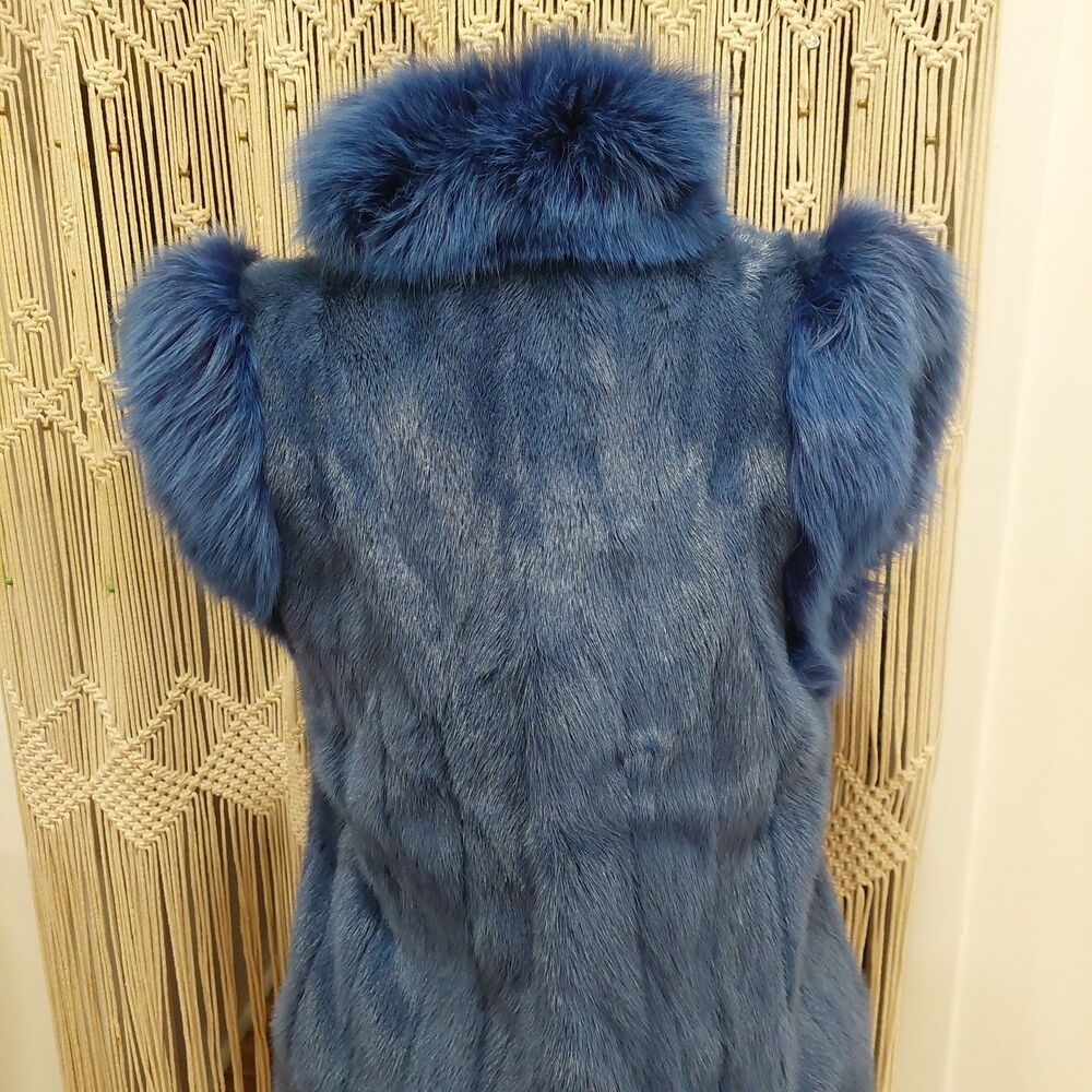 Authentic REVILLON Paris New York Electric Blue Rabbit Fox Fur Convertible Vest - Picture 4 of 14